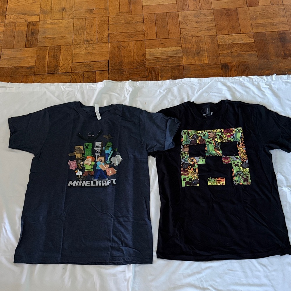 Minecraft Men’s Medium Black and Blue Graphic Tees